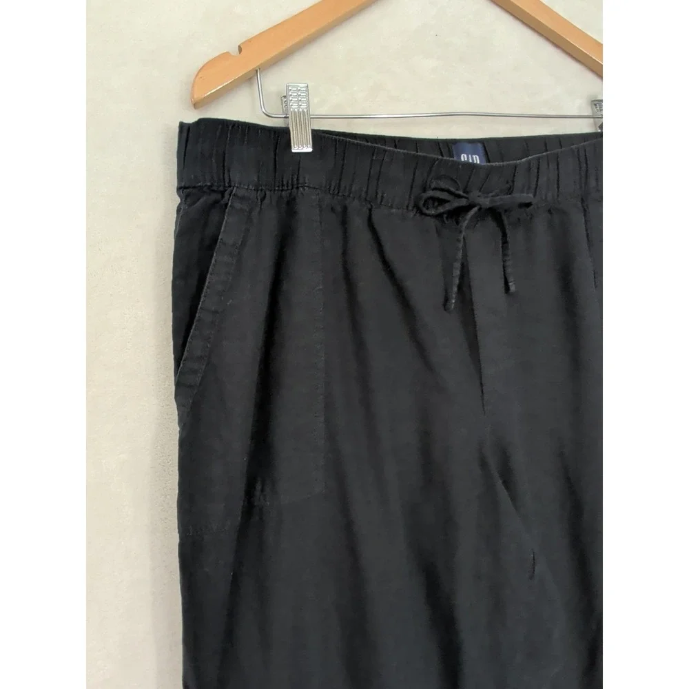 Gap Wide Leg Pants Womens XL‎ Black Linen Blend Pull On Business Casual Beach